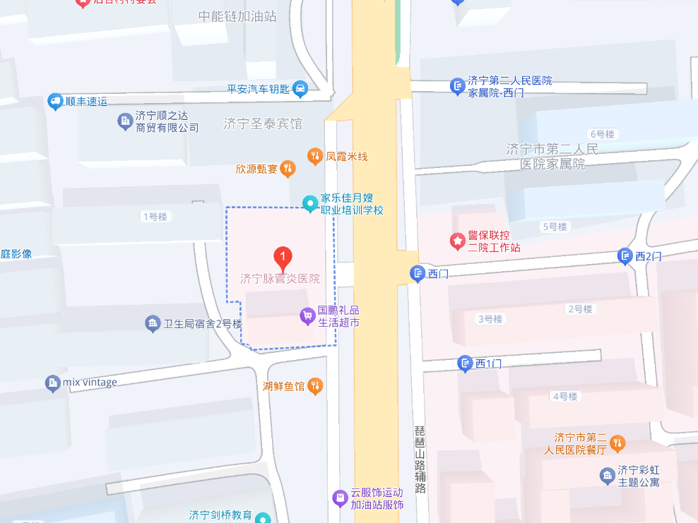 济宁脉管炎医院位置示意图